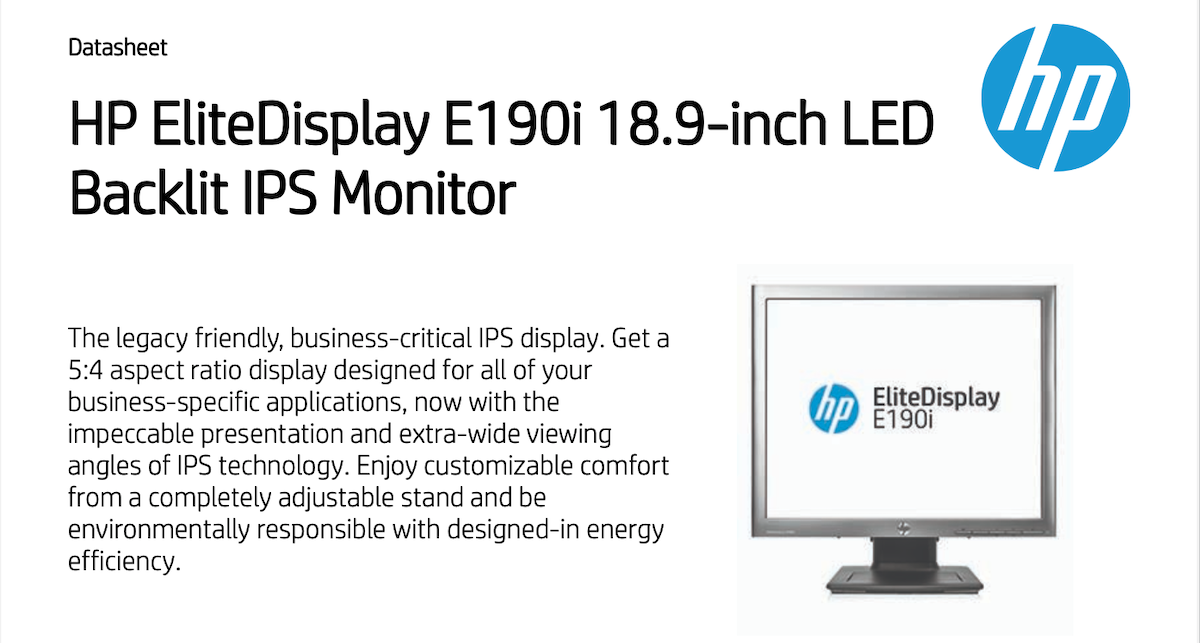 HP EliteDisplay E190i 18.9-inch LED Backlit IPS Monitor - UNITECH