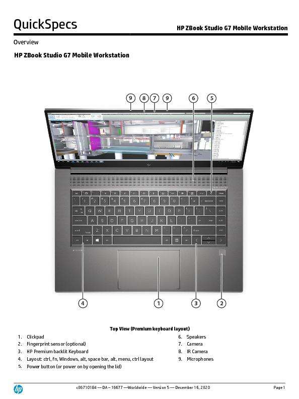 HP ZBook Studio G7 Mobile Workstation Quick Specs thumb