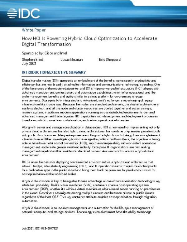 IDC How HCI is Powering Hybrid Cloud Optimization to Accelerate Digital Transformation thumb
