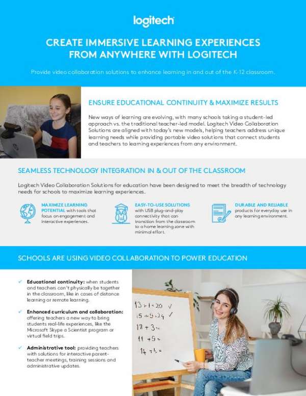 Flyer Logitech Video Collaboration Solutions for K12 Education In and Out of the Classroom WEB EN US thumb