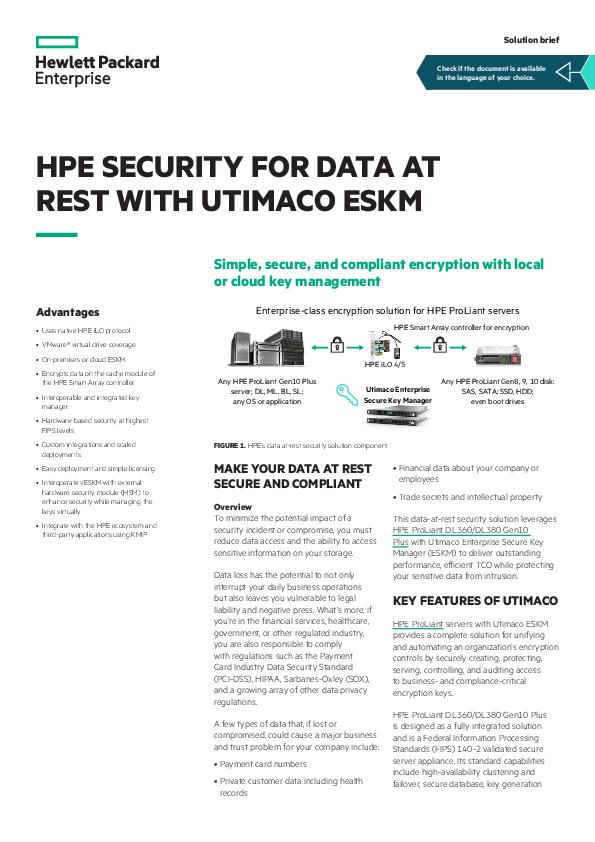Solution Brief HPE security for data at rest with Utimaco ESKM thumb