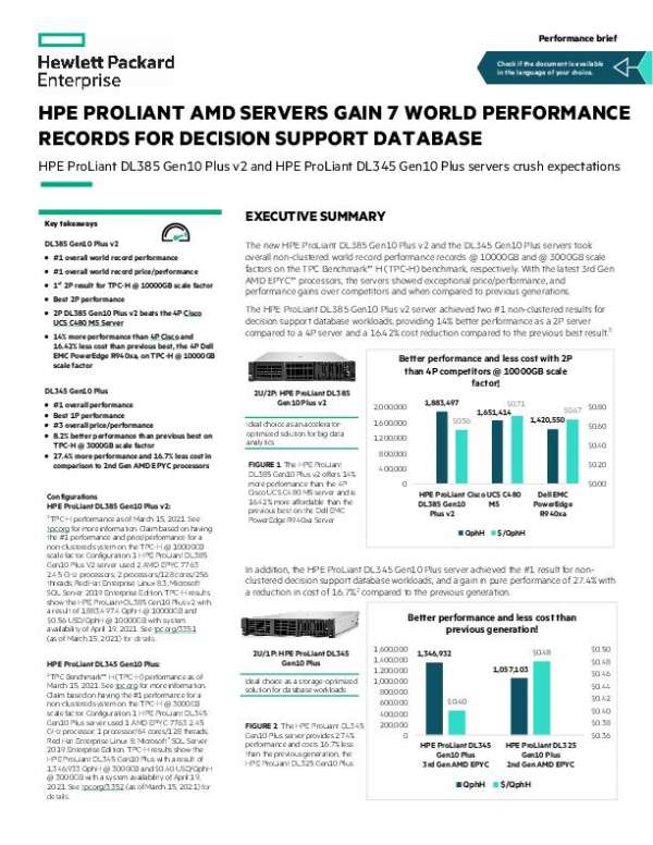 Performance Brief New HPE ProLiant AMD Servers Gain 7 World Performance Records for Decision Support Database Workloads 1 thumb
