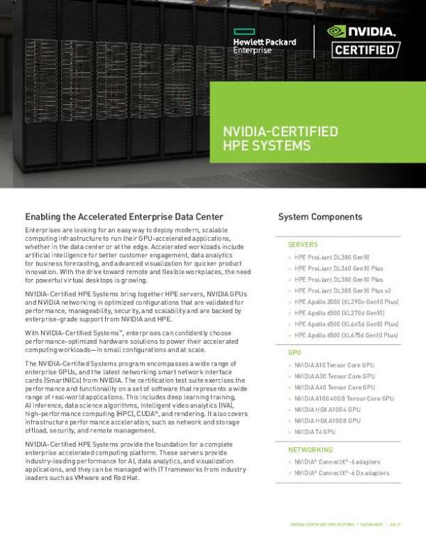 Fact Sheet NVIDIA Certified HPE Systems Datasheet thumb