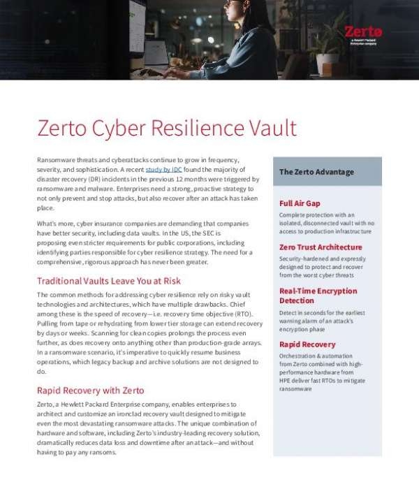Data Sheet Zerto Cyber Resilience Vault thumb