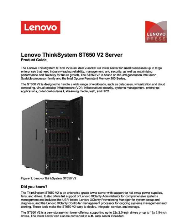 Lenovo ThinkSystem ST650 V2 Server Product Guide thumb