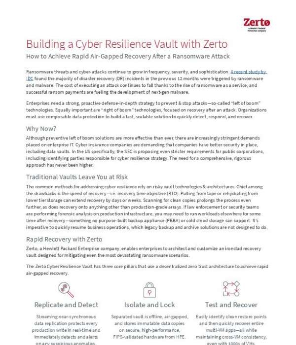 Solution Brief Zerto Cyber Resilience Vault thumb