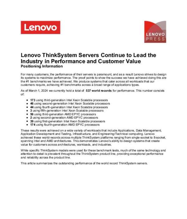 Lenovo ThinkSystem Servers Continue to Lead the Industry in Performance and Customer Value thumb